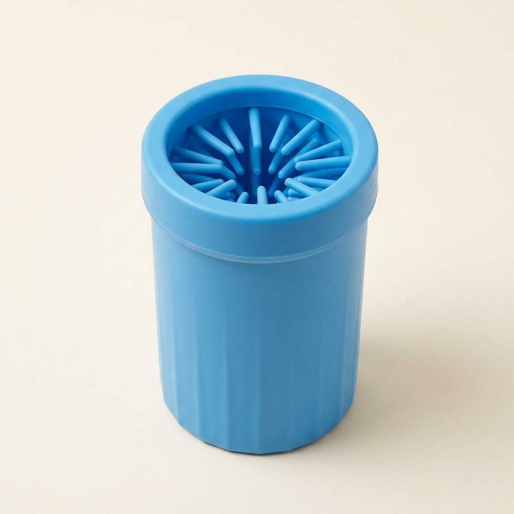 Blue dog paw cleaner cup on cream background — My Petsworth