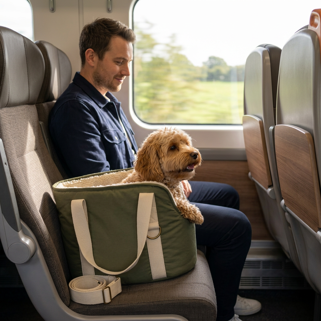Dog resting inside travel carrier bag lifestyle