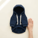 Navy warm winter dog hoodie for small & medium breeds, scale photo