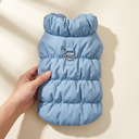 Blue insulated winter jacket for dogs & cats, scale photo