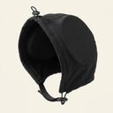 Black noise-reduction calming ear muffs for dogs, studio photo