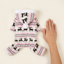 Pink cosy fleece Christmas jumper for dogs, size reference photo
