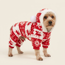 Red cosy fleece Christmas jumper for dogs, studio photo