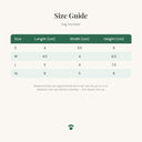 Size guide for the breathable mesh dog boots with reflective straps for dogs showing measurements in centimetres for each size