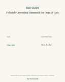Size chart for the foldable grooming hammock in centimetres