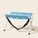 Blue foldable dog and cat grooming hammock on a cream background