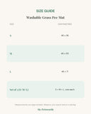 Size chart for the dog grass pee pad, S to L in centimetres