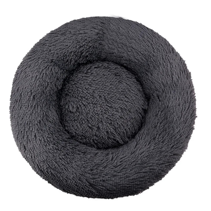 Round plush dog bed in charcoal - My Petsworth