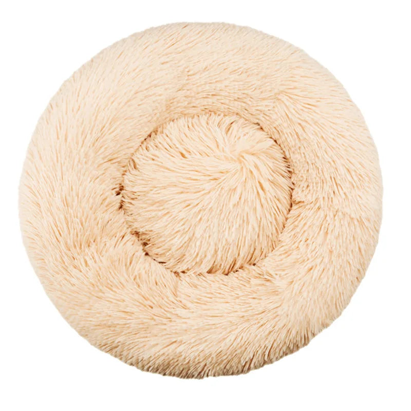 Round plush dog bed in blush pink - My Petsworth