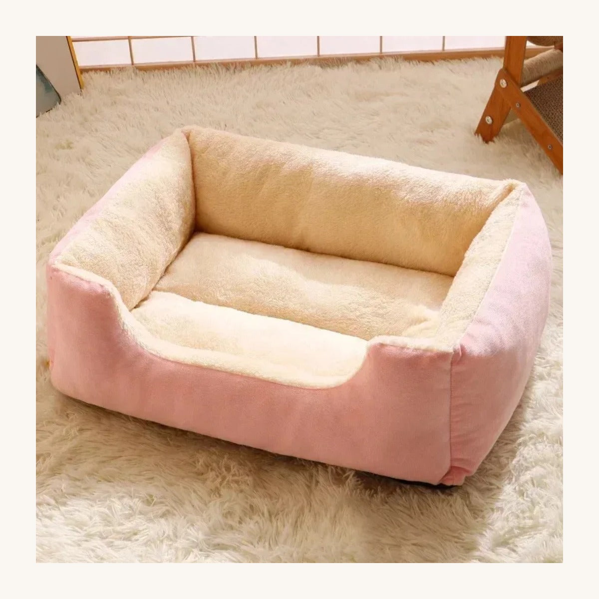 Pink round plush pet bed cushion — My Petsworth
