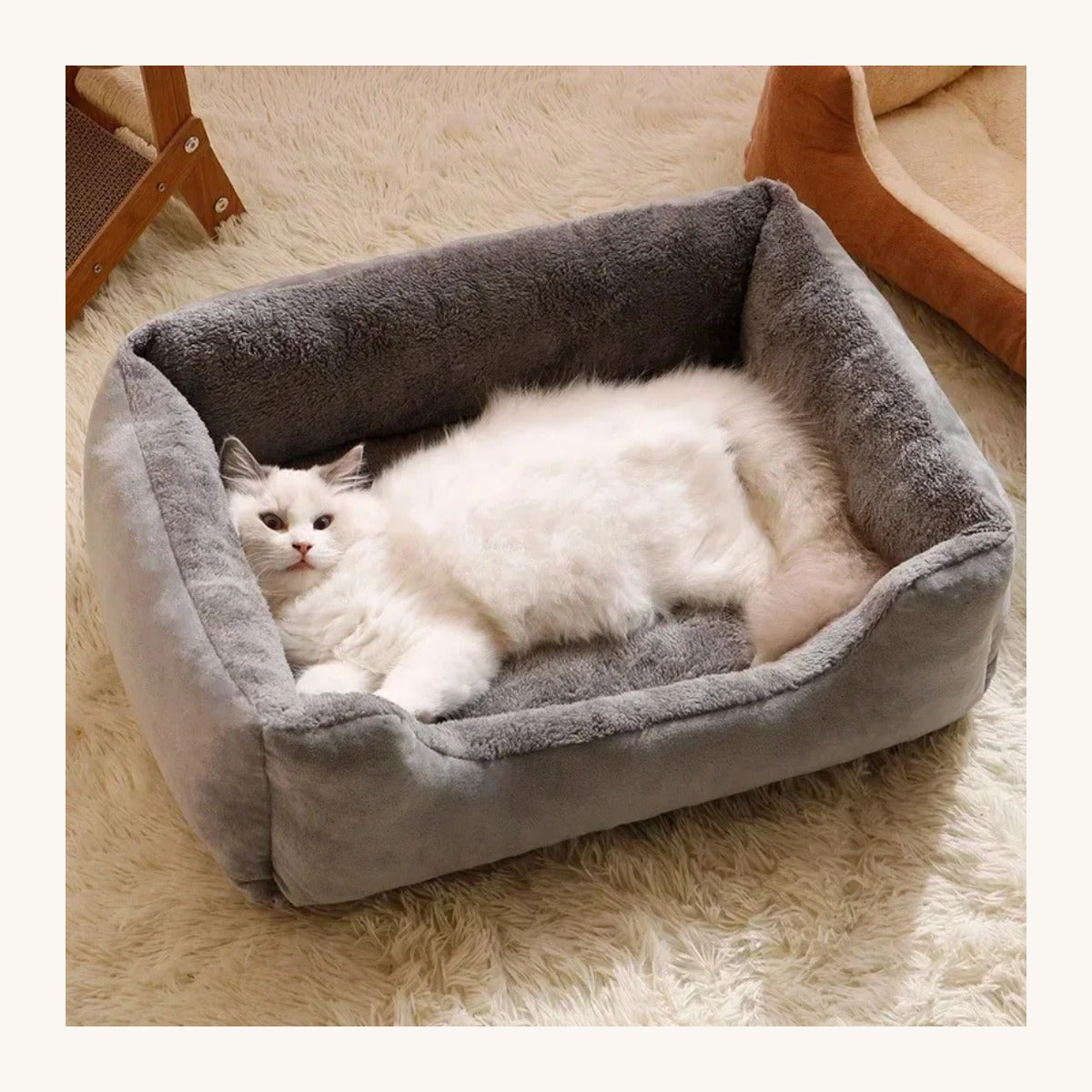 Round plush pet bed cushion with a pet resting on it — My Petsworth
