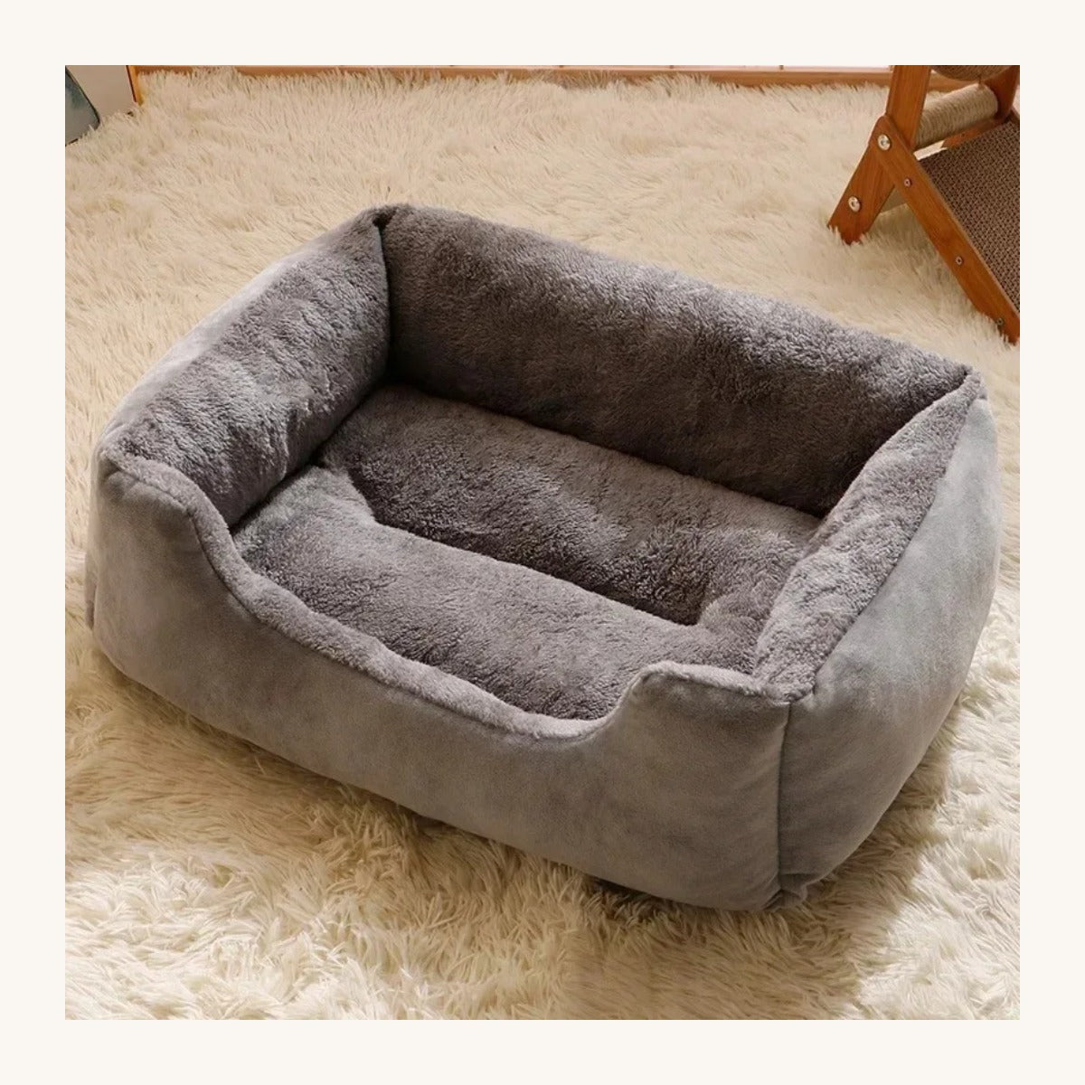 Grey round plush pet bed cushion — My Petsworth