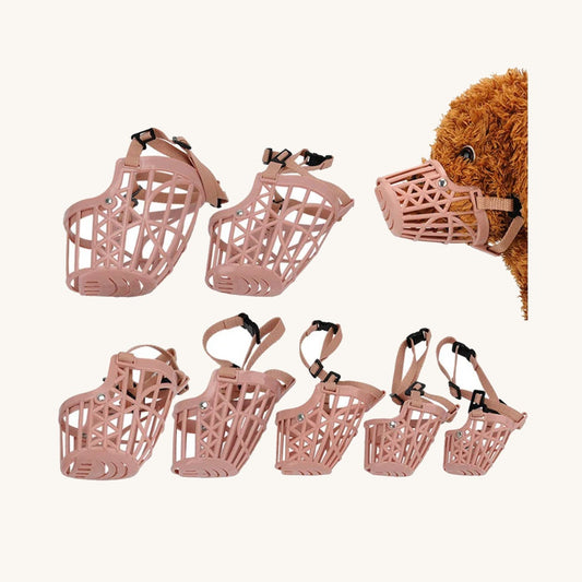 Breathable mesh dog muzzle on a cream background — My Petsworth