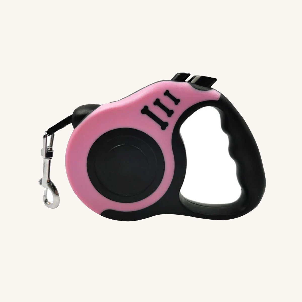 Retractable Dog Lead cord and clip detail on cream background
