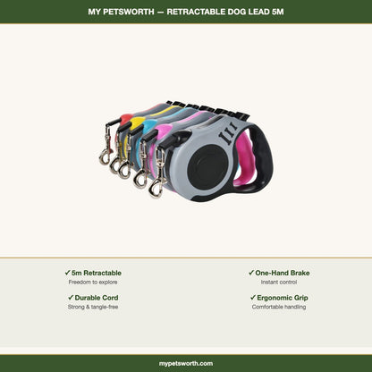 Retractable dog lead features, 3 m and 5 m — My Petsworth