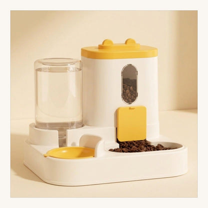 Yellow 2-in-1 automatic pet food and water feeder — My Petsworth