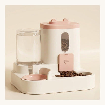Pink 2-in-1 automatic pet food and water feeder — My Petsworth