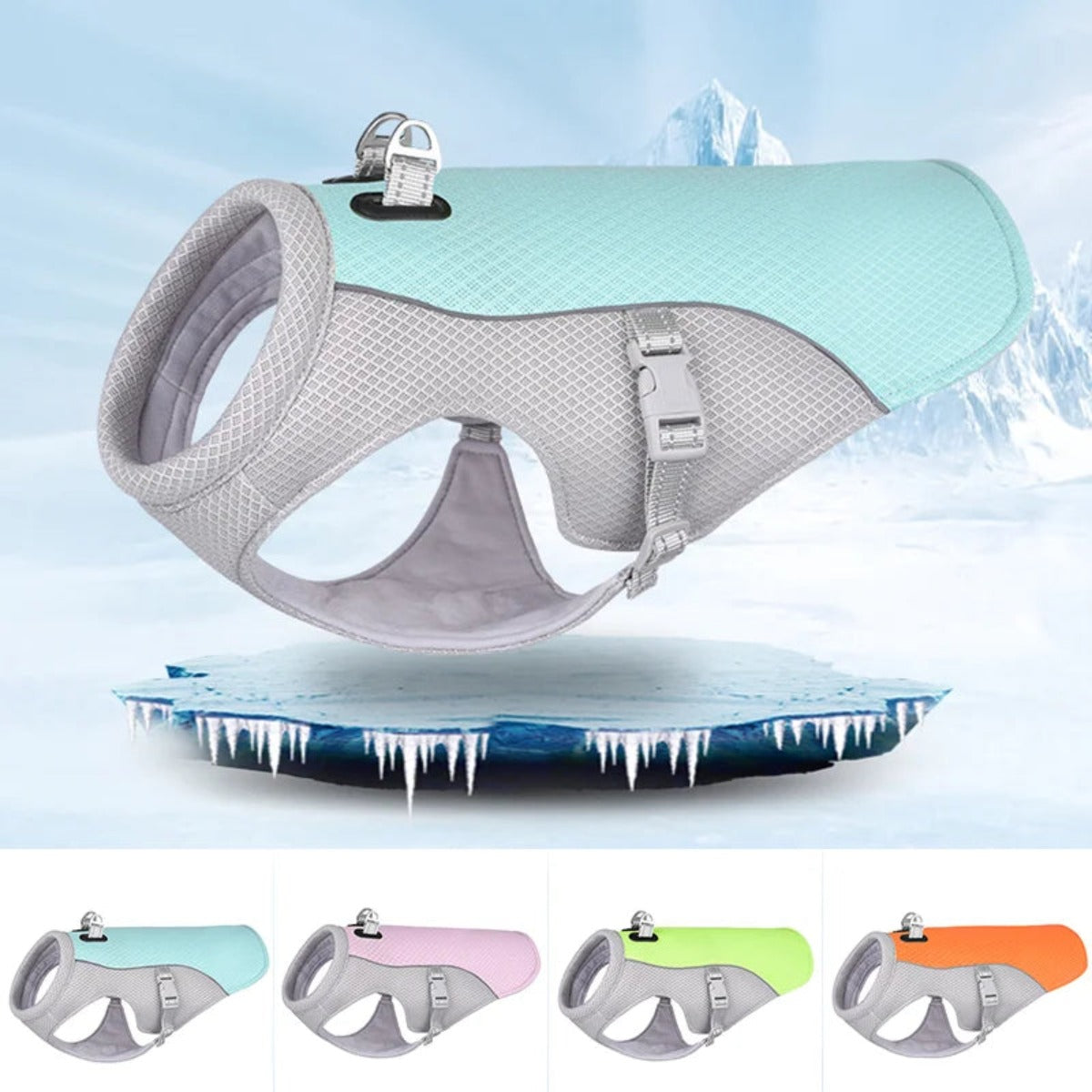Reflective dog cooling vest on a cream background — My Petsworth