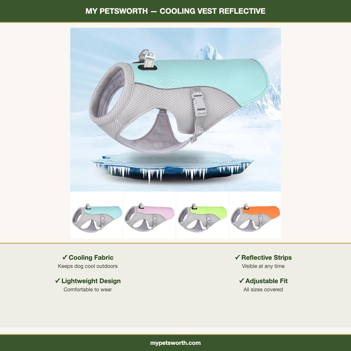 Size guide for the dog cooling vest, sizes S to 3XL — My Petsworth