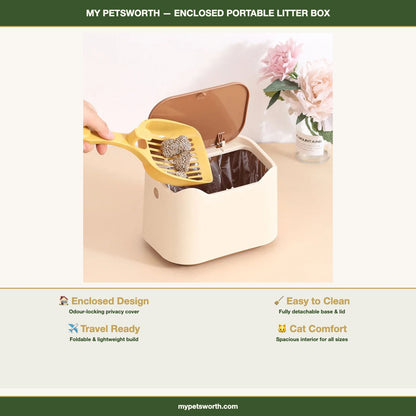 Enclosed portable litter box features and dimensions — My Petsworth