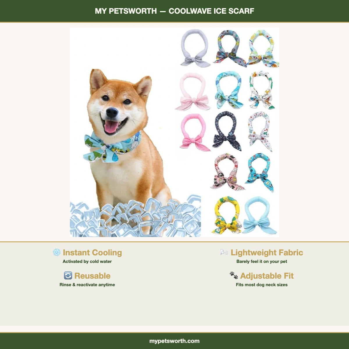 Dog cooling neck wrap measurements: 5 x 100 cm — My Petsworth