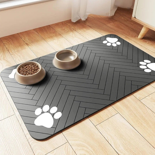 Black absorbent feeding mat with non-slip backing — My Petsworth