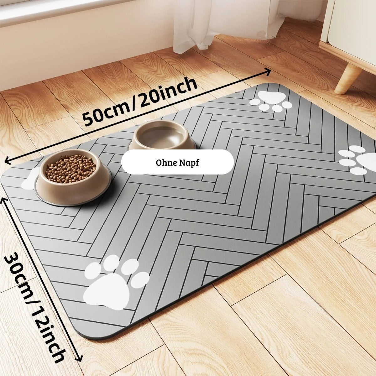 Grey absorbent feeding mat with non-slip backing — My Petsworth