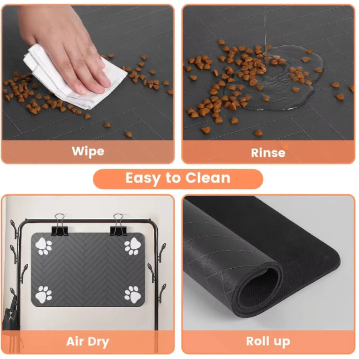 Absorbent feeding mat in use under pet bowls — My Petsworth