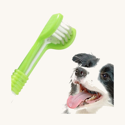 Three-sided pet toothbrush, side view — My Petsworth