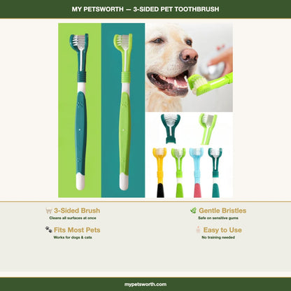 Three-sided pet toothbrush features — My Petsworth