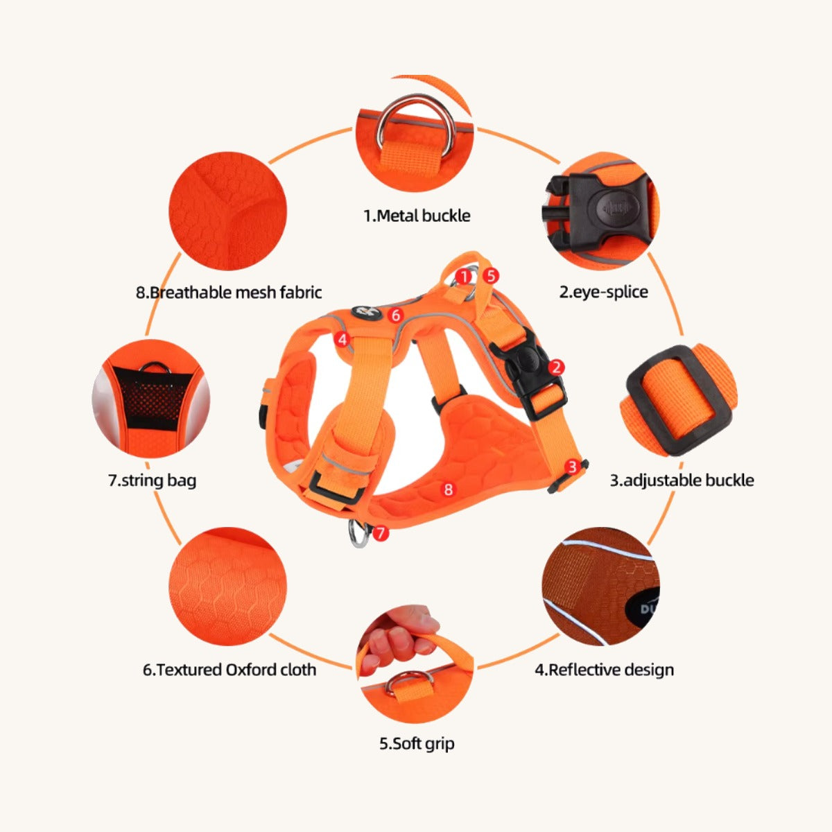 Front chest clip on the no-pull dog vest harness — My Petsworth
