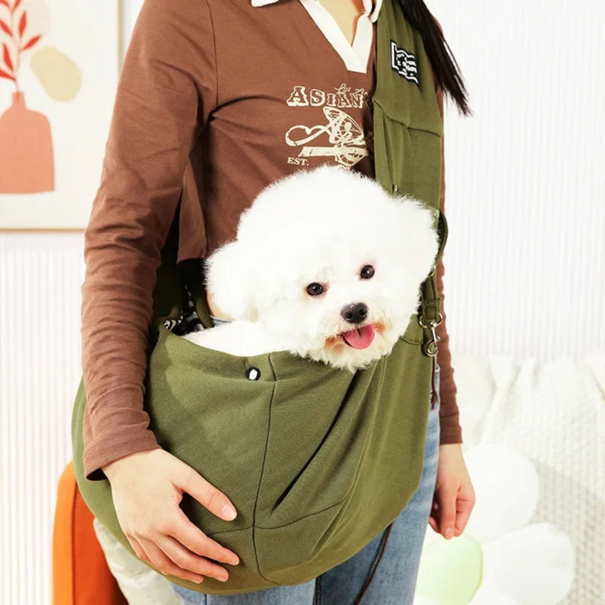 Khaki hands-free pet sling carrier — My Petsworth