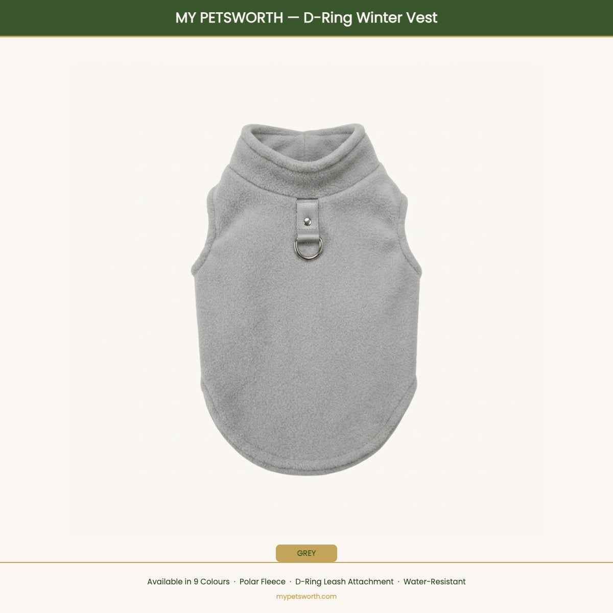 Grey d-ring winter vest — My Petsworth