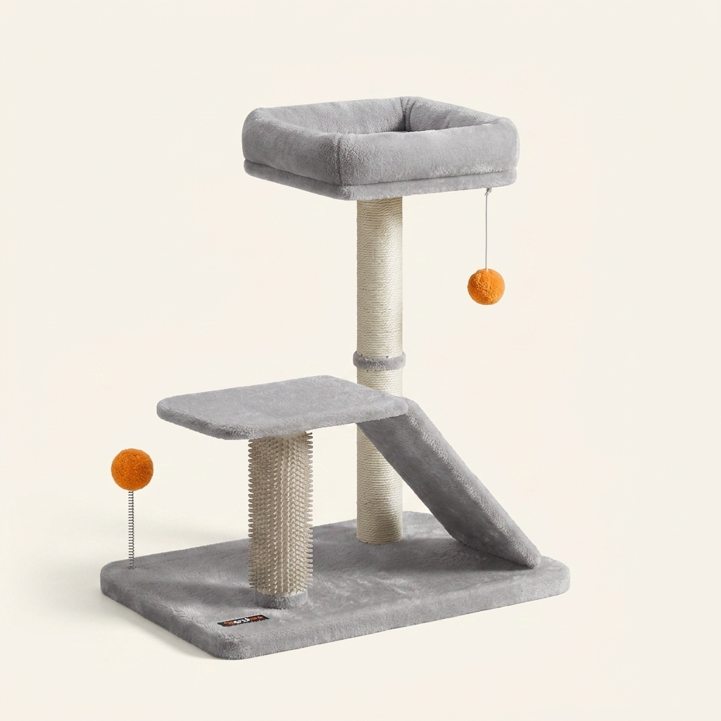 Two tier cat scratching post with a sisal ramp and bed platform — My Petsworth