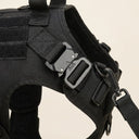 Close-up of the buckle and lead clip on the tactical dog harness