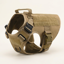 Brown tactical dog harness on a cream background