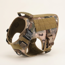 Camouflage tactical dog harness on a cream background