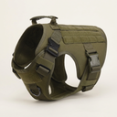 Green tactical dog harness on a cream background