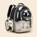 Black pet carrier backpack with bubble window for dogs & cats, studio photo