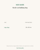 Size guide for the mesh cat bathing bag showing measurements in centimetres for each size