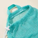 Teal cat bathing bag with adjustable mesh restraint, detail photo