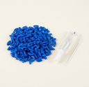 Blue soft nail caps for cats with adhesive glue, studio photo