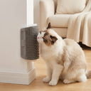 Grey wall-mounted grooming brush & scratcher comb for cats, lifestyle photo