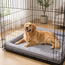 Grey chew-proof waterproof crate mat for large dogs, lifestyle photo