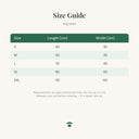 Size guide for the chew-proof waterproof crate mat for large dogs showing measurements in centimetres for each size