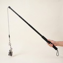 Black dog flirt pole with lure toys for active play, scale photo