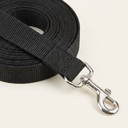 Black nylon dog training lead for recall & outdoor walking, detail photo