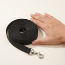Black nylon dog training lead for recall & outdoor walking, scale photo