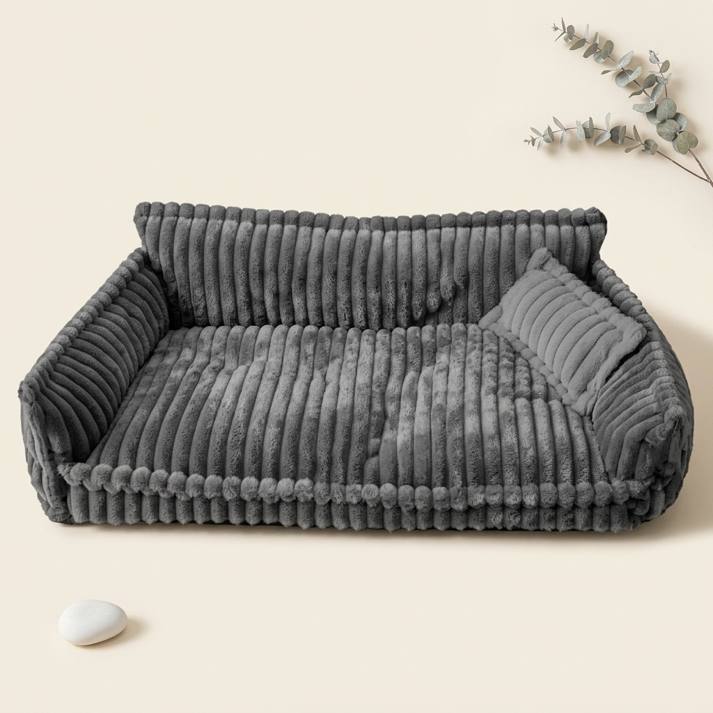 Dark grey dog bed with raised edges and washable cover — My Petsworth