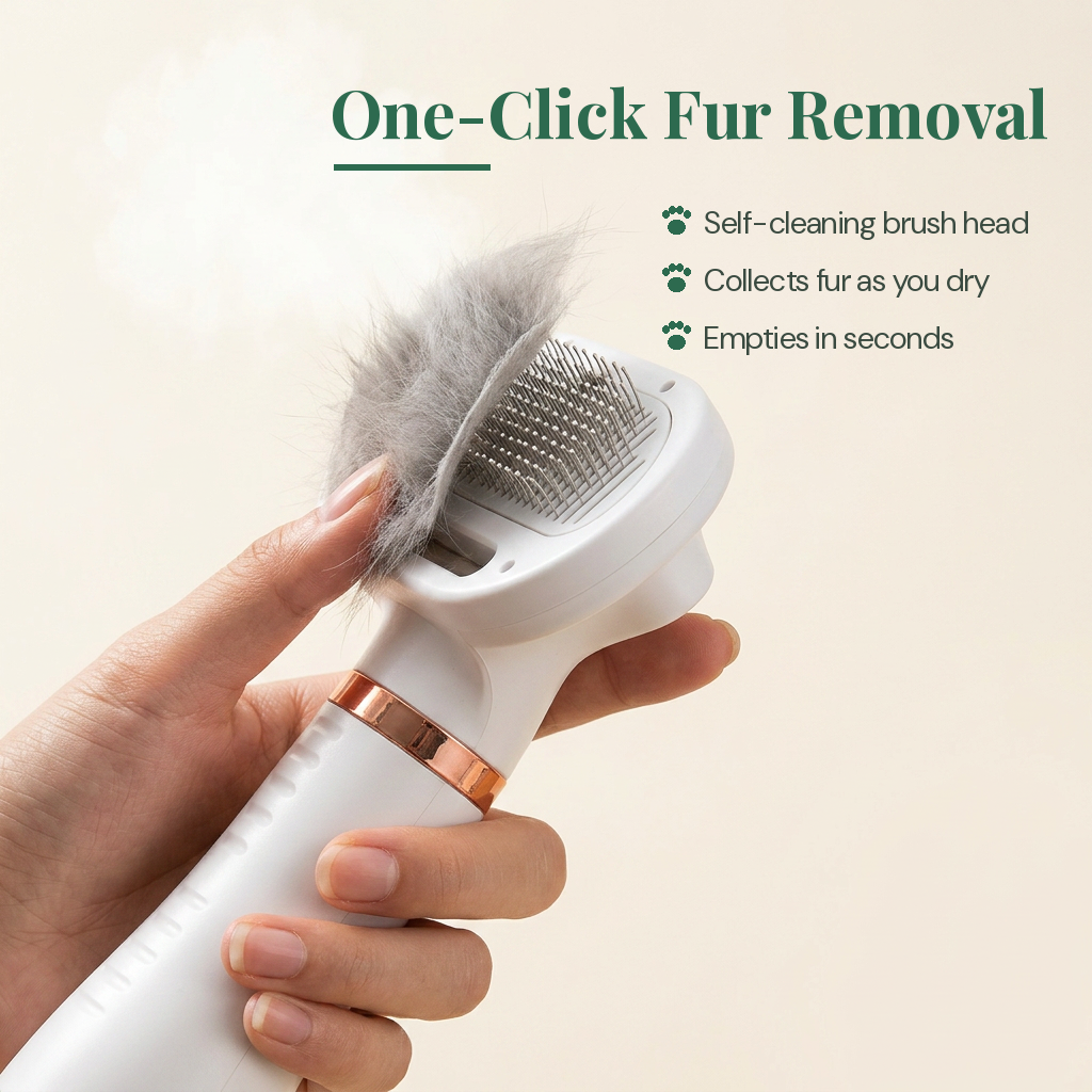 Dog being groomed with 2-in-1 hair dryer brush lifestyle